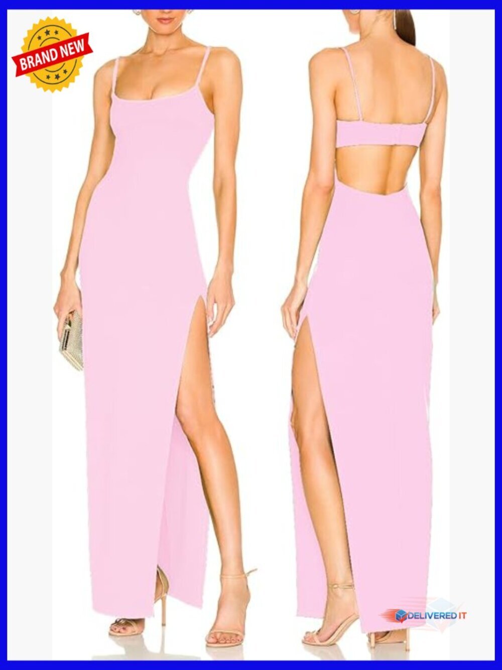 Sexy Backless Maxi Dress with Thigh High Slit Bodycon Cocktail Party